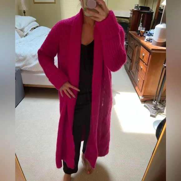 Zara fuchsia long sweater coat - Picture 2 of 4